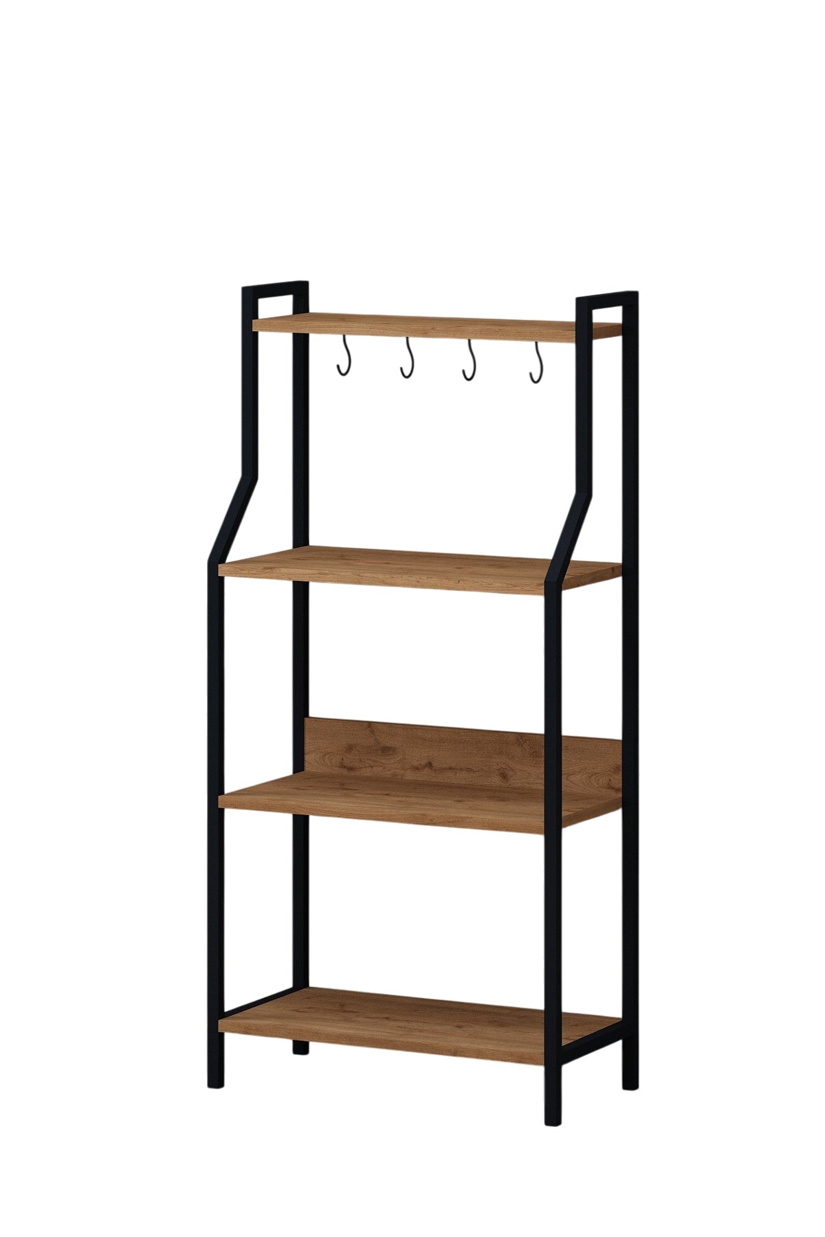 Aydos 60 cm Çok Amaçlı Mutfak Rafı Kahve Köşesi Fincan Askılı Metal Ayaklı Mutfak Bangosu Siyah-Sepet