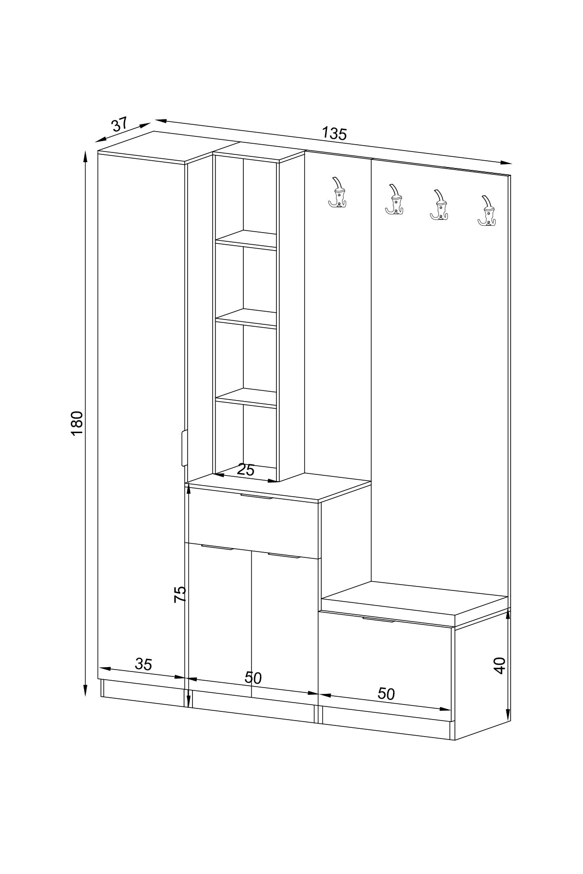 Bona Portmanto Sepet-beyaz Pt-b1r3m1