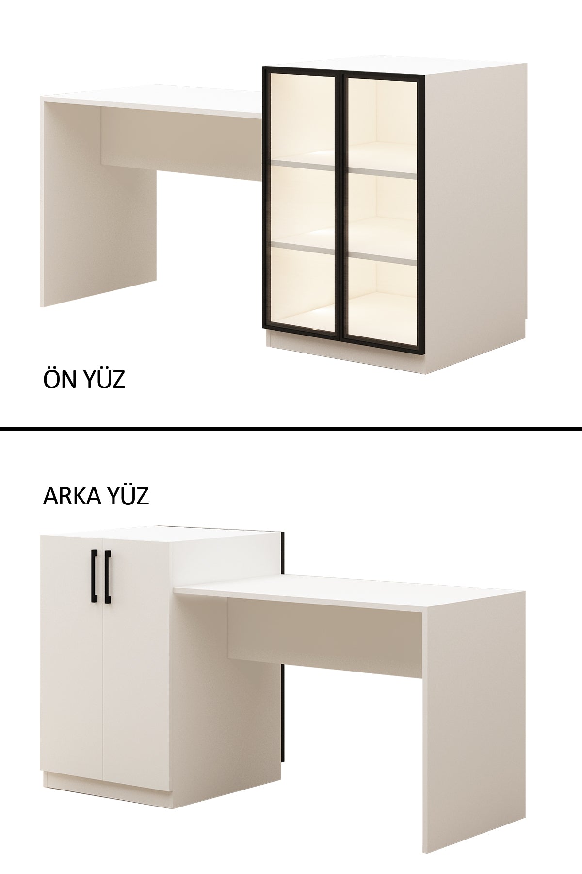 Artis Mutfak Adası Led Işıklı Cam Kapaklı Bar Masası Raflı Dolaplı Çok Amaçlı Beyaz